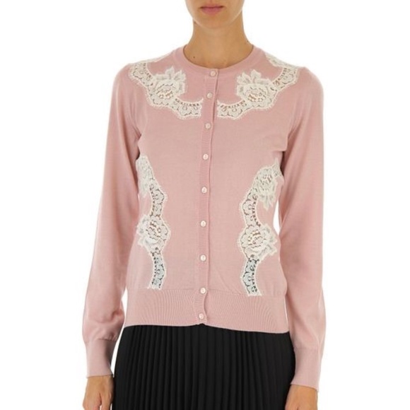 Dolce & Gabbana Pink / Nude Cashmere Silk Blend Cardigan With Lace - Picture 1 of 13